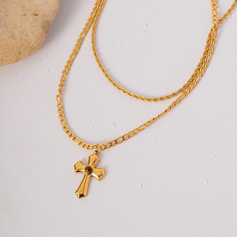 Cora 18K Gold-Plated Double Layered Cross Necklace