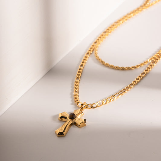 Cora 18K Gold-Plated Double Layered Cross Necklace