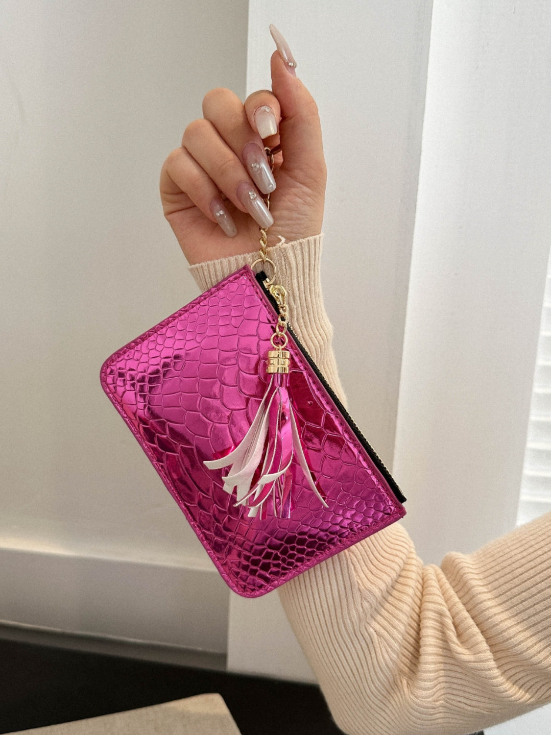 Leysi PU Leather Tassel Trim Card Case