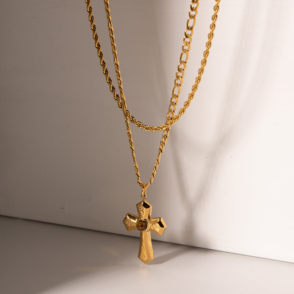 Cora 18K Gold-Plated Double Layered Cross Necklace