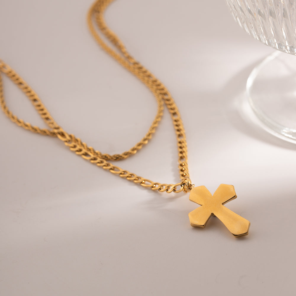 Cora 18K Gold-Plated Double Layered Cross Necklace