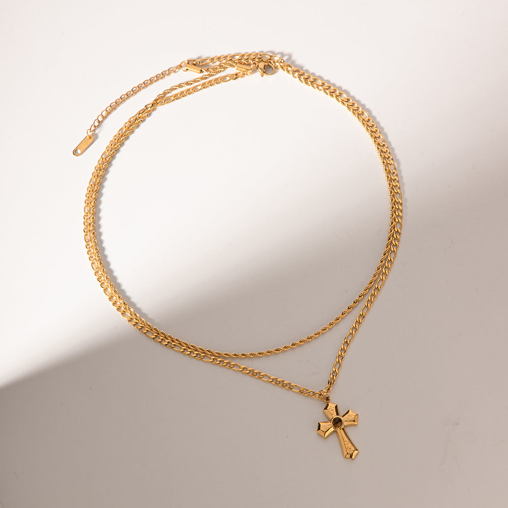 Cora 18K Gold-Plated Double Layered Cross Necklace