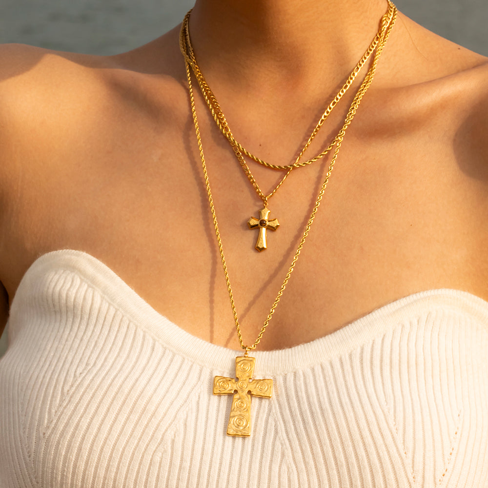 Cora 18K Gold-Plated Double Layered Cross Necklace