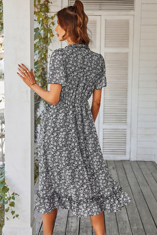 Floral Frill Trim V-Neck Dress