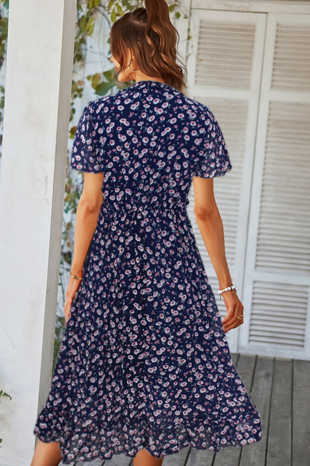 Floral Frill Trim V-Neck Dress
