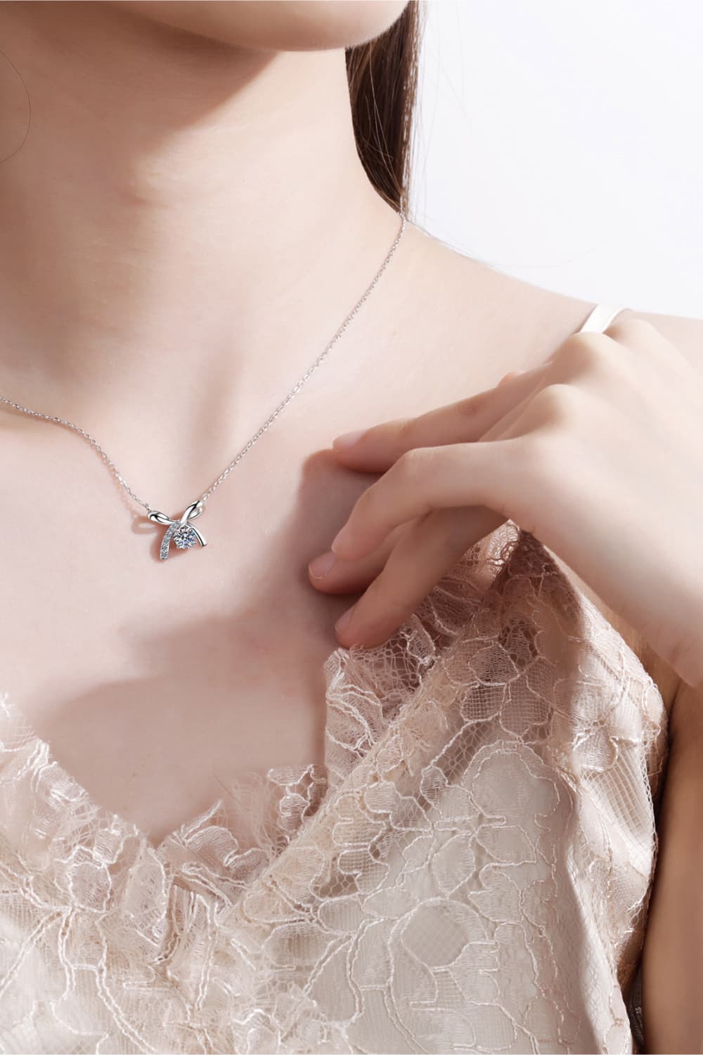 Bow Moissanite 925 Sterling Silver Necklace