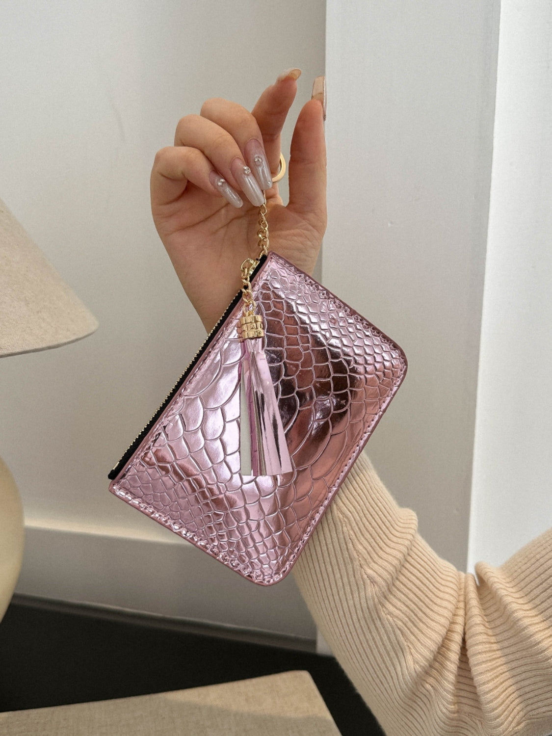 Leysi PU Leather Tassel Trim Card Case