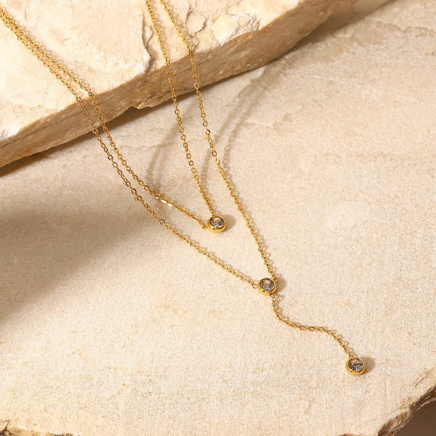 Lily Stainless Steel Zircon Double-Layered Necklace
