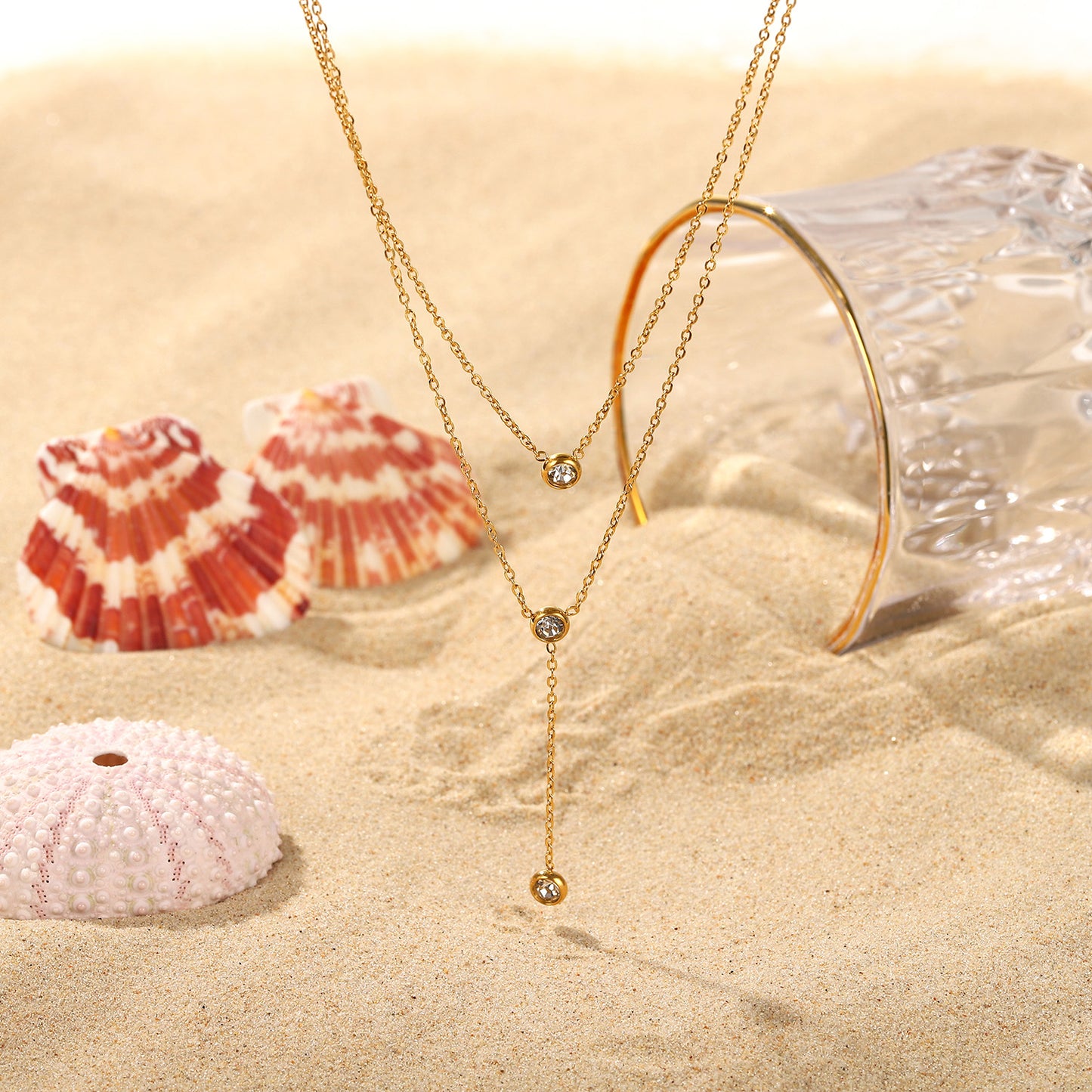 Lily Stainless Steel Zircon Double-Layered Necklace