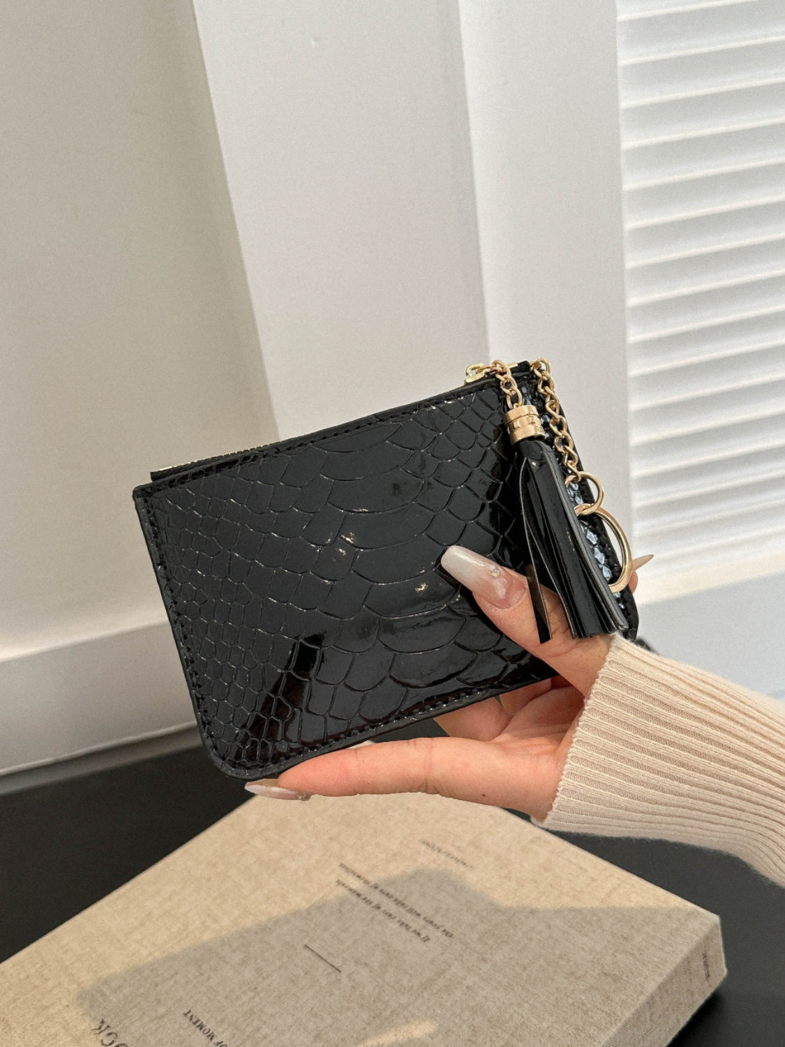 Leysi PU Leather Tassel Trim Card Case